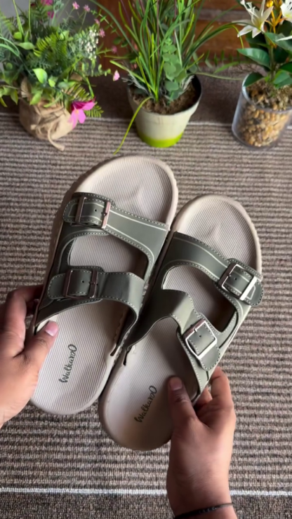 Olive adjustable sandals detail