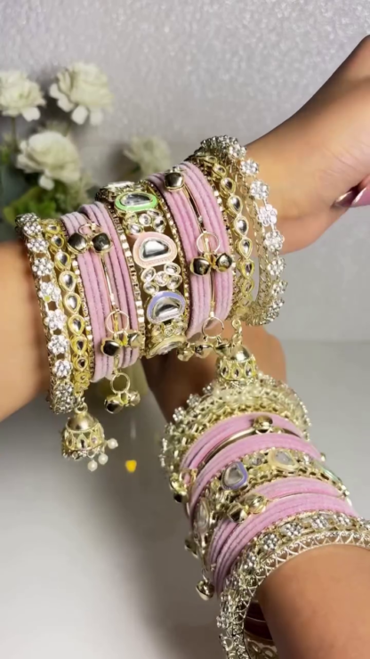 Pink velvet bangle set front view