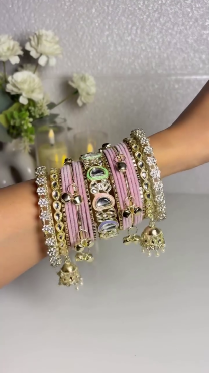 Kundan-style jhumki bangle set detail