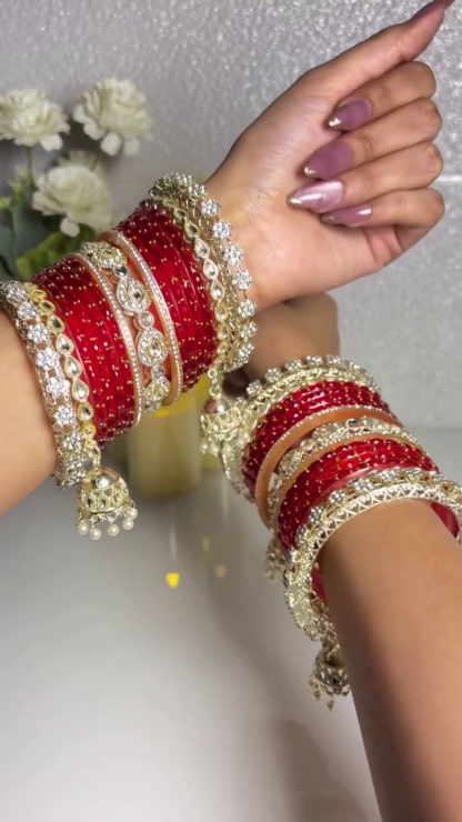 Pink velvet and gold-tone bangles