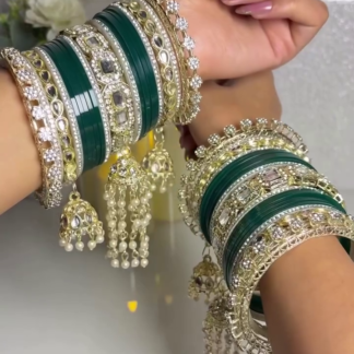 Pink velvet and Kundan-style jhumki bangle set