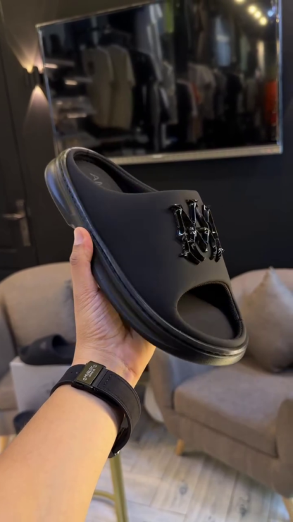 Black comfort slides hardware detail