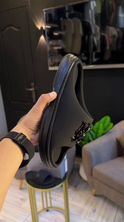 Black comfort slides product view
