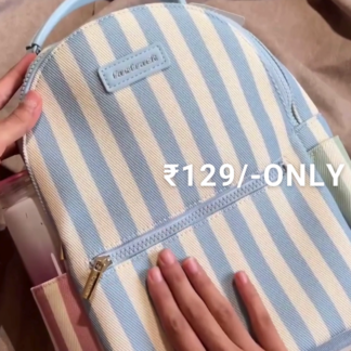 Pastel blue striped canvas mini backpack