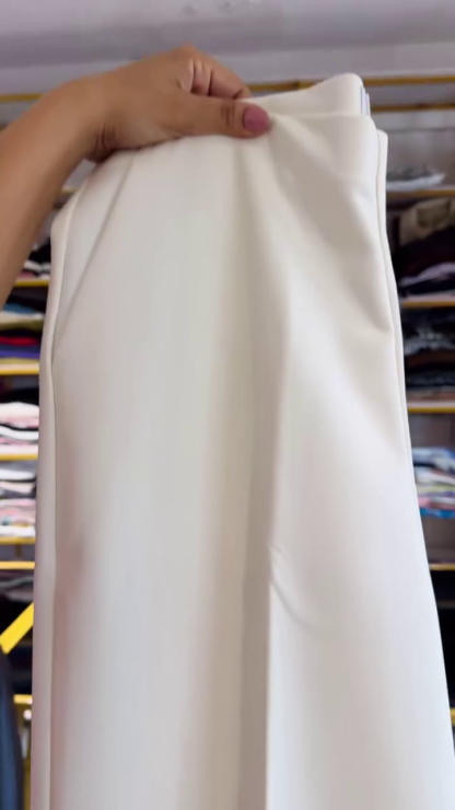 Embellished Denim Top with White Wide-Leg Trousers