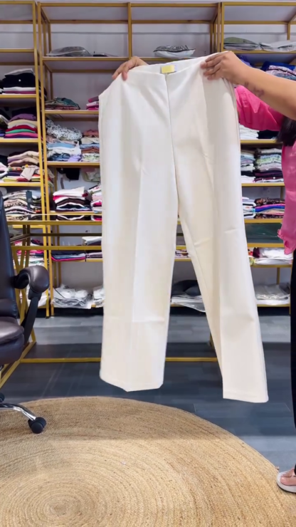 Embellished Denim Top with White Wide-Leg Trousers