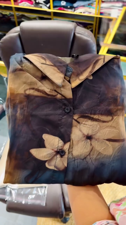 Tie-Dye Print Shirt with Cream Straight Trousers