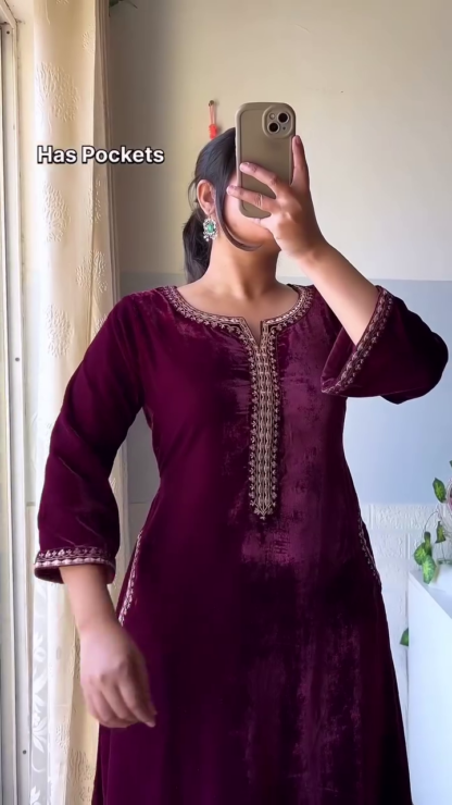 VelvetBreeze Lined Velvet Kurti for Winter Festive Days