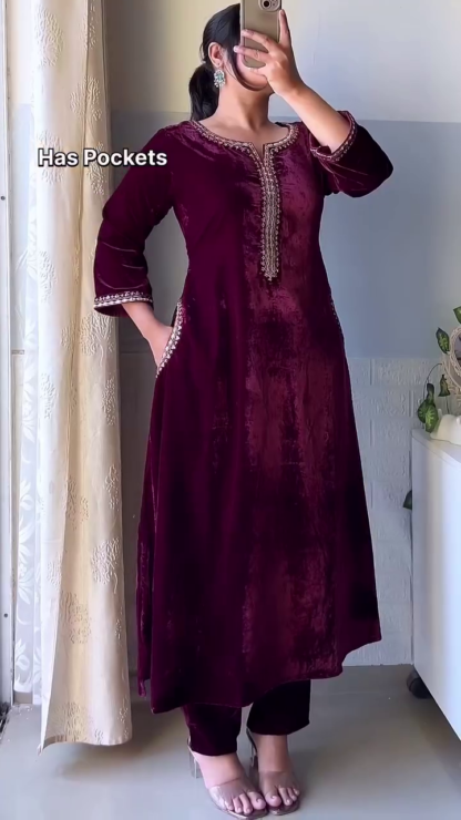 VelvetBreeze Lined Velvet Kurti for Winter Festive Days