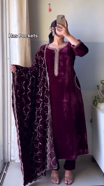 VelvetBreeze Lined Velvet Kurti for Winter Festive Days