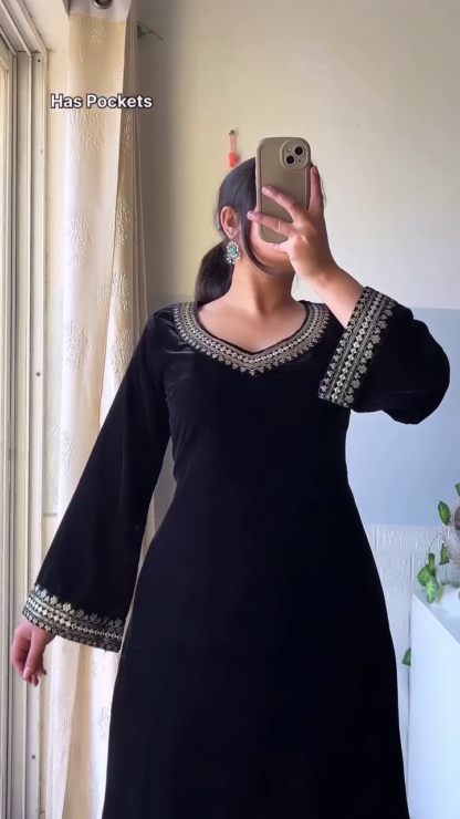 VelvetBreeze Lined Velvet Kurti for Winter Festive Days