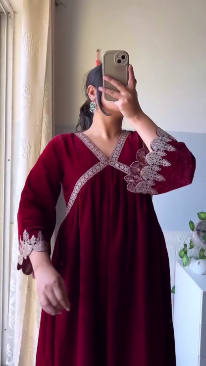 VelvetBreeze Lined Velvet Kurti for Winter Festive Days