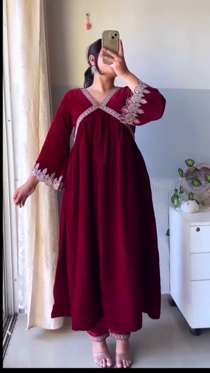 VelvetBreeze Lined Velvet Kurti for Winter Festive Days