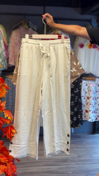 Embroidered Brown Top and Cream Linen Pants Co-ord Set
