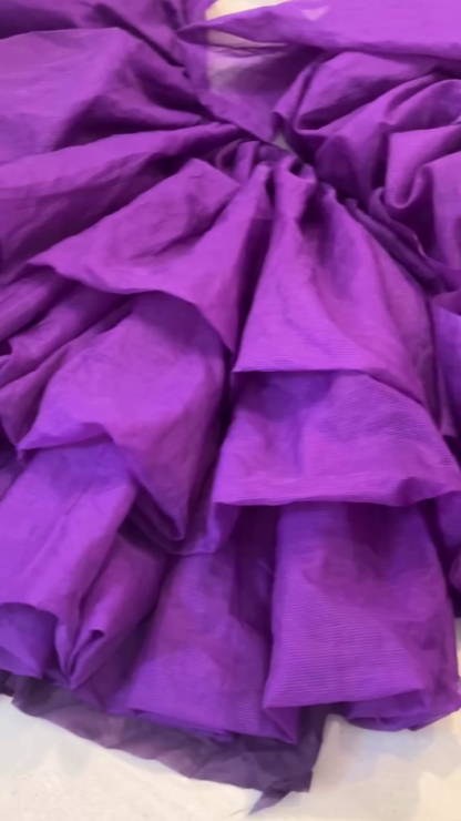 Plum Multi-Tier Ruffle Gown with Puff Sleeves
