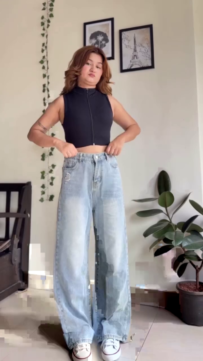 Women's High-Waist Stretch Denim Jeans, Wide-Leg to Flared