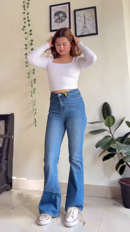 Women's High-Waist Stretch Denim Jeans, Wide-Leg to Flared