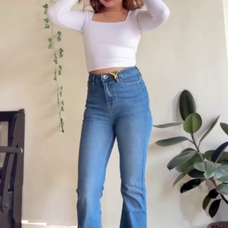 Women's High-Waist Stretch Denim Jeans, Wide-Leg to Flared