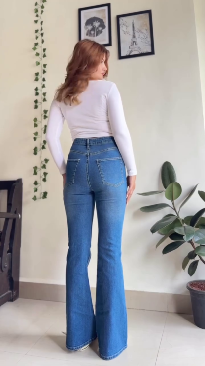 Women's High-Waist Stretch Denim Jeans, Wide-Leg to Flared