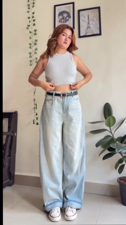 Women's High-Waist Stretch Denim Jeans, Wide-Leg to Flared
