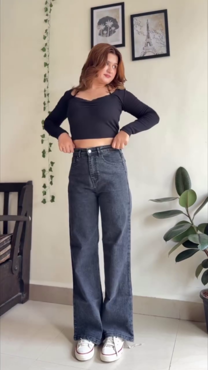 Women's High-Waist Stretch Denim Jeans, Wide-Leg to Flared