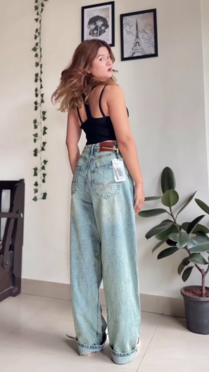 Women's High-Waist Stretch Denim Jeans, Wide-Leg to Flared