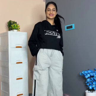 Women's Winter Cargo Co-ord: Crop Hoodie and Wide-Leg Pants