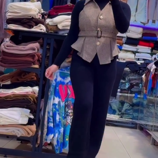 Wool-Blend Belted Waistcoat with Winter Inner Top