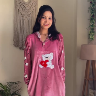 Teddy Patch Velvet Winter Night Suit