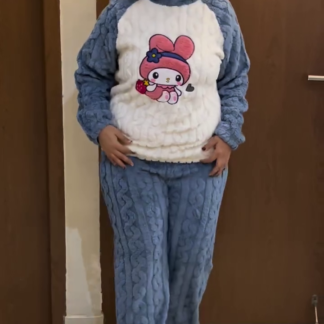 CuteCozy Cartoon Plush Winter Night Suit in Pink and Blue