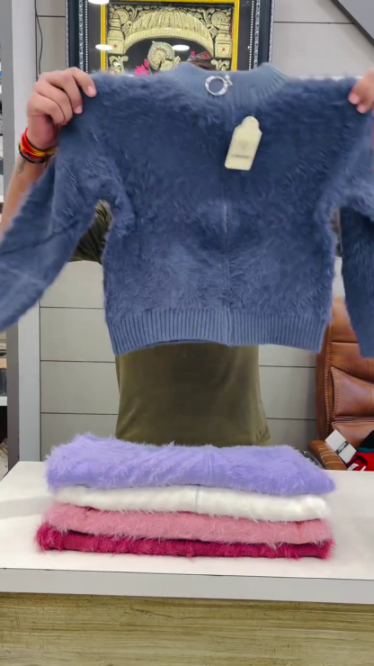 CozyFluff Zip-Neck Fur-Knit Winter Sweater