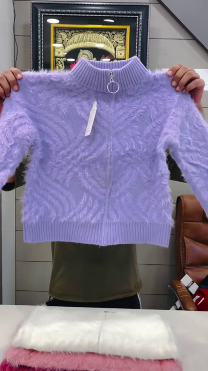 CozyFluff Zip-Neck Fur-Knit Winter Sweater