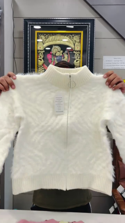 CozyFluff Zip-Neck Fur-Knit Winter Sweater
