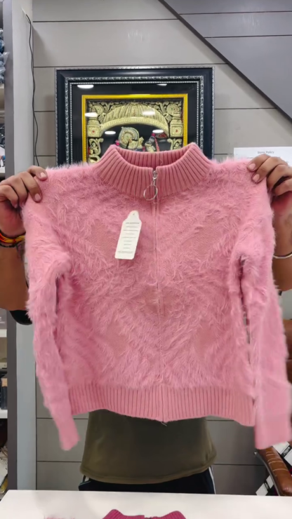 CozyFluff Zip-Neck Fur-Knit Winter Sweater