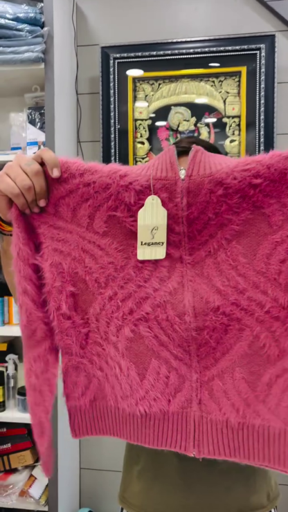 CozyFluff Zip-Neck Fur-Knit Winter Sweater