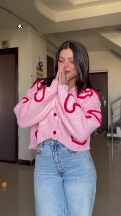 Heart Knit Sweater in Stretch Winter Knit