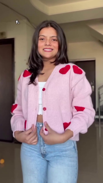 Heart Knit Sweater in Stretch Winter Knit
