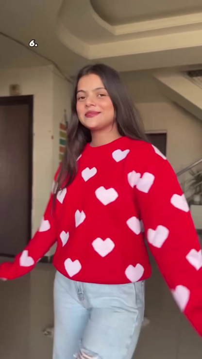 Heart Knit Sweater in Stretch Winter Knit