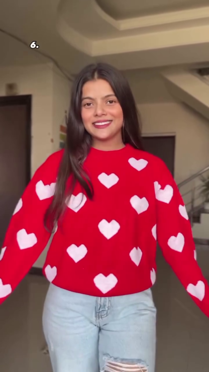 Heart Knit Sweater in Stretch Winter Knit