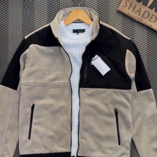 Men's Colour-Block Fleece Tracksuit with Stand-Collar Jacket