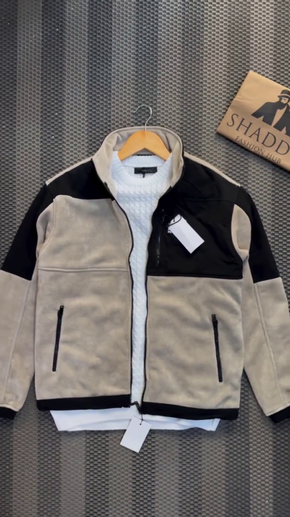 Men's Colour-Block Fleece Tracksuit with Stand-Collar Jacket