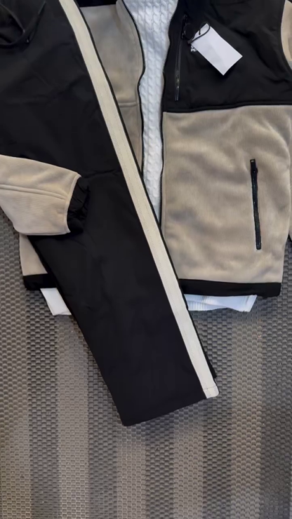 Men's Colour-Block Fleece Tracksuit with Stand-Collar Jacket