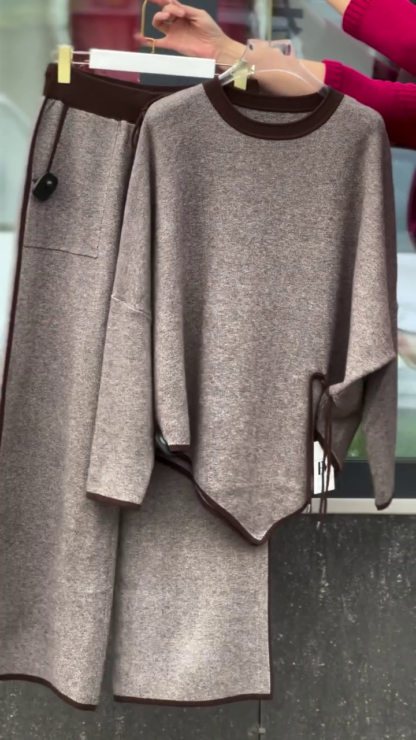 Wool-Blend Knit Top and Wide-Leg Pant Co-ord with Pockets