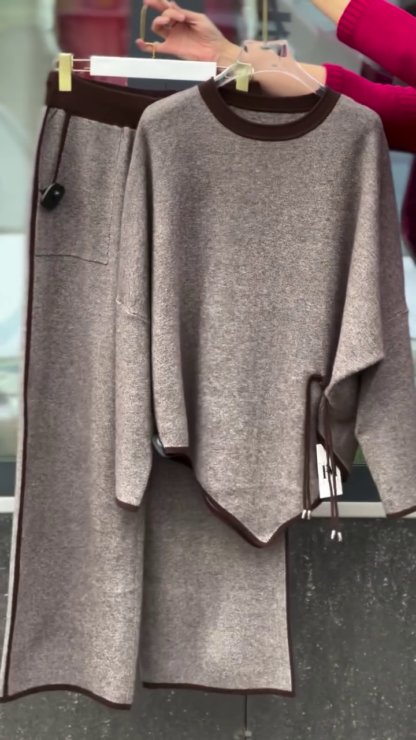 Wool-Blend Knit Top and Wide-Leg Pant Co-ord with Pockets