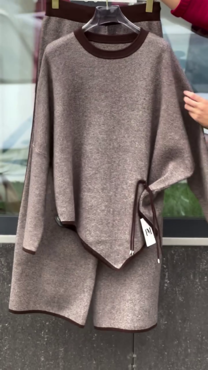 Wool-Blend Knit Top and Wide-Leg Pant Co-ord with Pockets