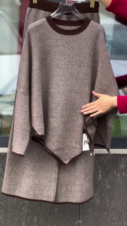 Wool-Blend Knit Top and Wide-Leg Pant Co-ord with Pockets