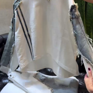 White Denim Fusion Co-ord with Distressed Denim Sleeves