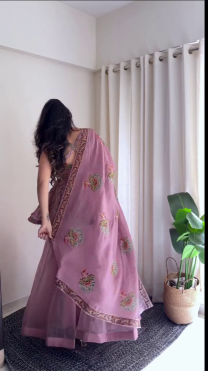 Mauve Embroidered Sharara Suit Set with Floral Dupatta