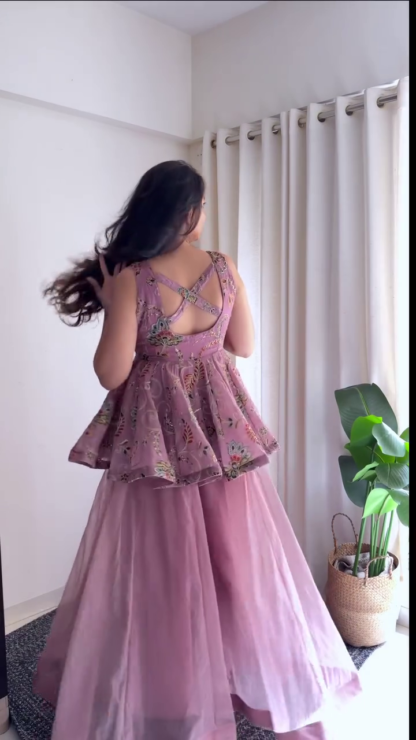 Mauve Embroidered Sharara Suit Set with Floral Dupatta