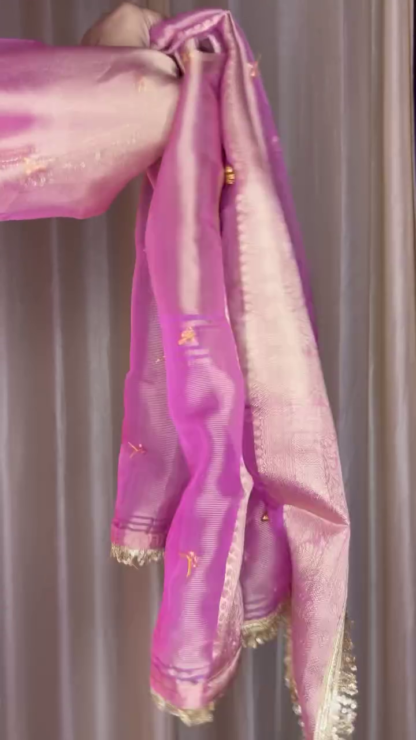 Pink Woven Saree with Golden Zari-Style Border